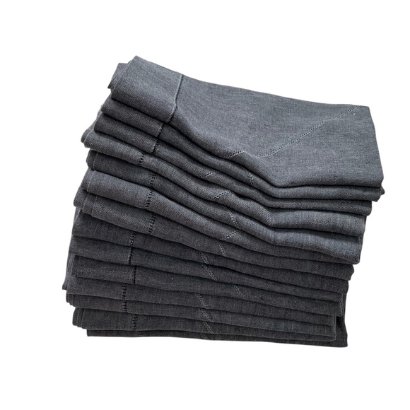 Marchsf Linen Napkin Set of 14 Denim Hemstitch Peter Speliopoulos 21”L x 21”W - Picture 2 of 5